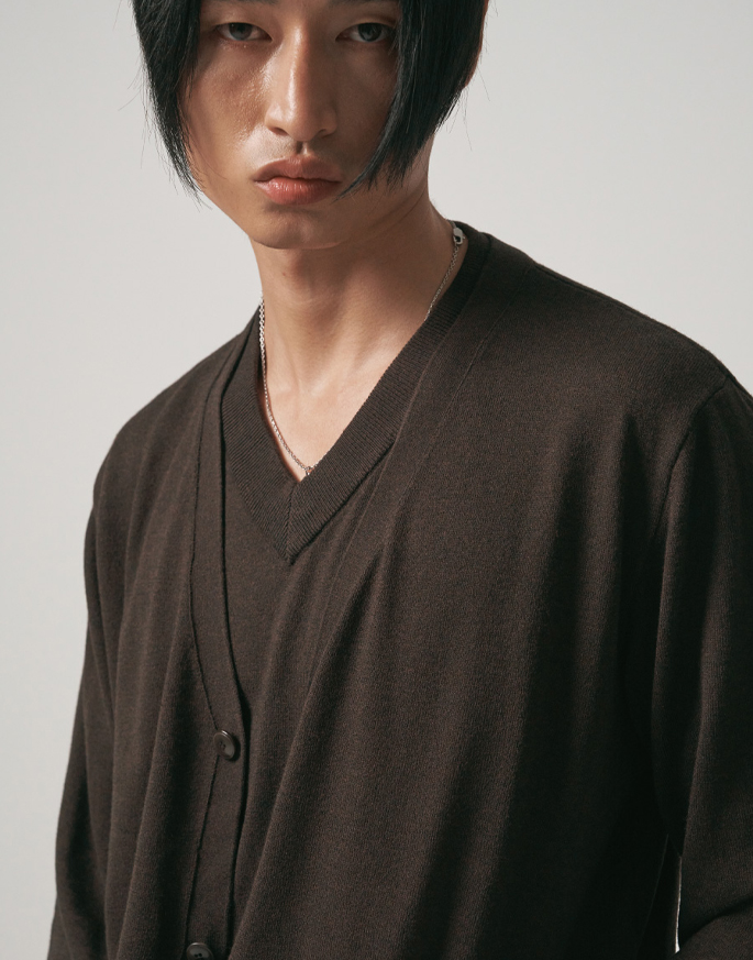 [NOIRER] CASHMERE LAYERED PULLOVER CARDIGAN KNIT _ DEEP BROWN