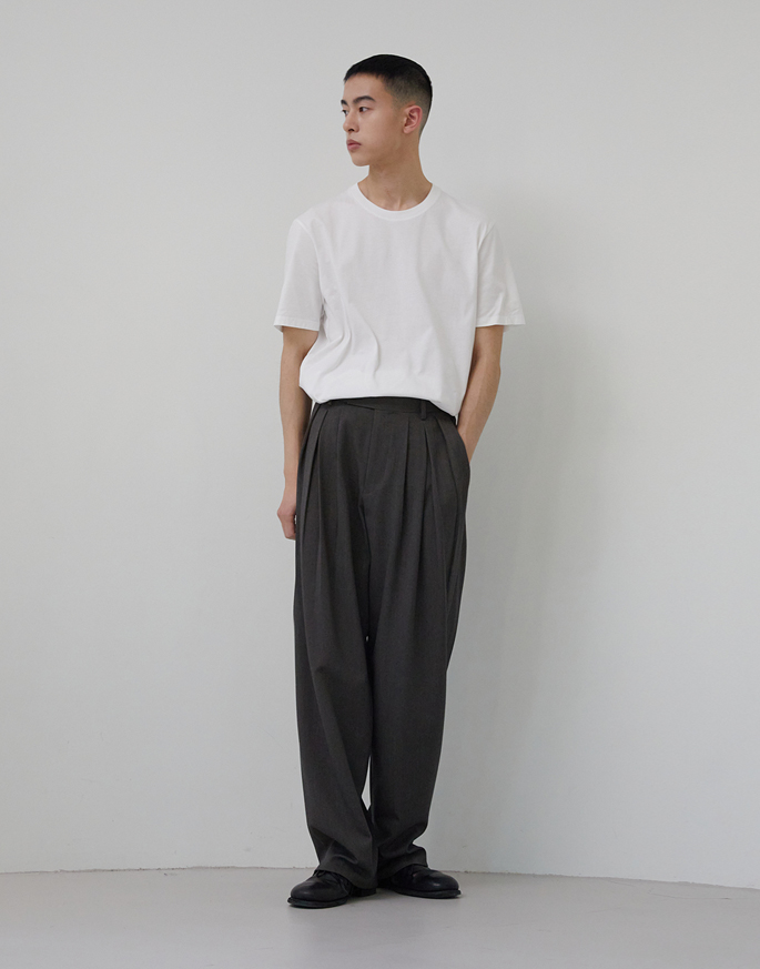 [JUAN HOMME] MAD PLEATS WIDE TROUSERS _ ASH BROWN
