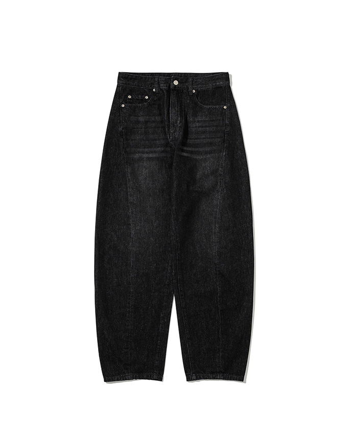 [INTEMPOMOOD] Curved Wide Denim Pants _ Black Jean