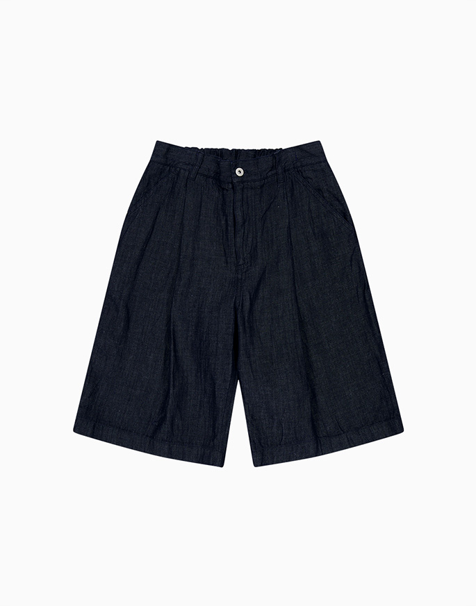 [ERRORS EXCEPTED] LDS310DB Pleated Linen Denim Shorts _ One Wash