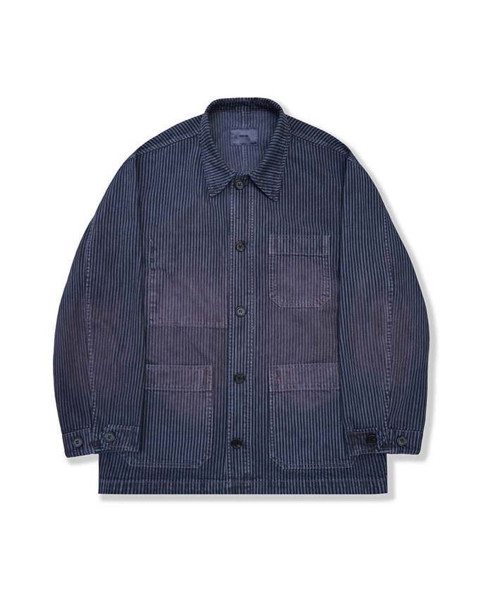 [PERENN] french work jacket (dyed hickory stripe) _ purple