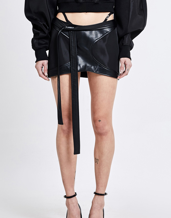 [51PERCENT] Hybrid Leather Mini Skirt _ Black